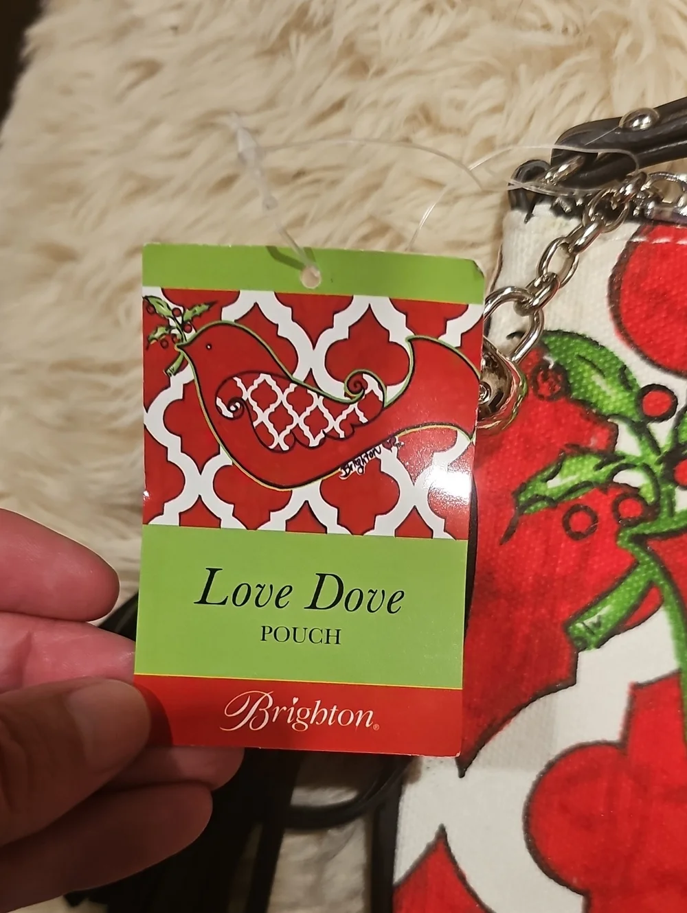 BRIGHTON Love Dove Pouch Crossbody Bag Red Bird Holiday Print Heart NWT
